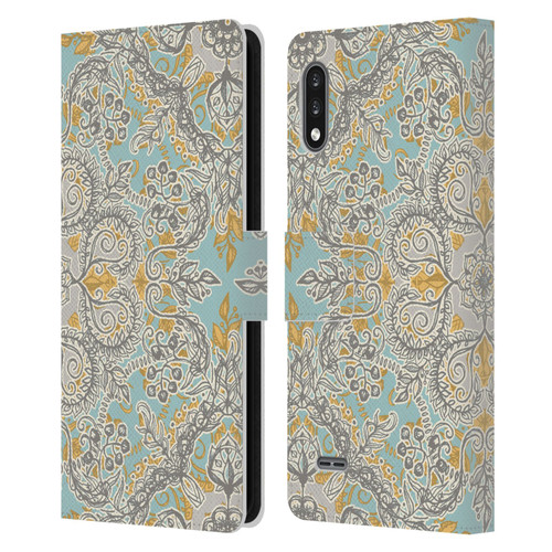 Micklyn Le Feuvre Floral Patterns Grey And Yellow Leather Book Wallet Case Cover For LG K22