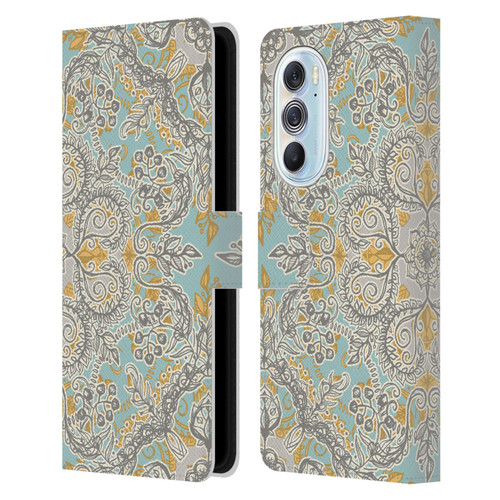 Micklyn Le Feuvre Floral Patterns Grey And Yellow Leather Book Wallet Case Cover For Motorola Edge X30