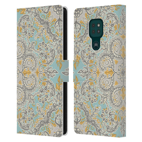 Micklyn Le Feuvre Floral Patterns Grey And Yellow Leather Book Wallet Case Cover For Motorola Moto G9 Play