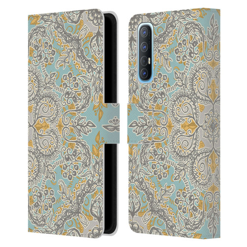 Micklyn Le Feuvre Floral Patterns Grey And Yellow Leather Book Wallet Case Cover For OPPO Find X2 Neo 5G