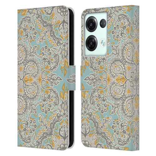 Micklyn Le Feuvre Floral Patterns Grey And Yellow Leather Book Wallet Case Cover For OPPO Reno8 Pro