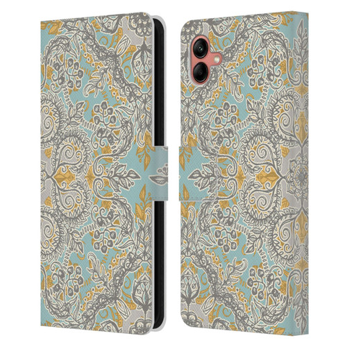 Micklyn Le Feuvre Floral Patterns Grey And Yellow Leather Book Wallet Case Cover For Samsung Galaxy A04 (2022)