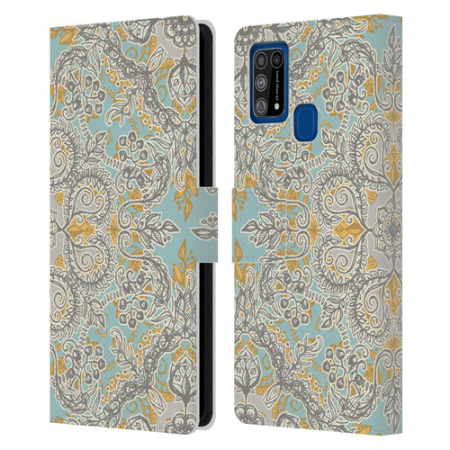 Micklyn Le Feuvre Floral Patterns Grey And Yellow Leather Book Wallet Case Cover For Samsung Galaxy M31 (2020)