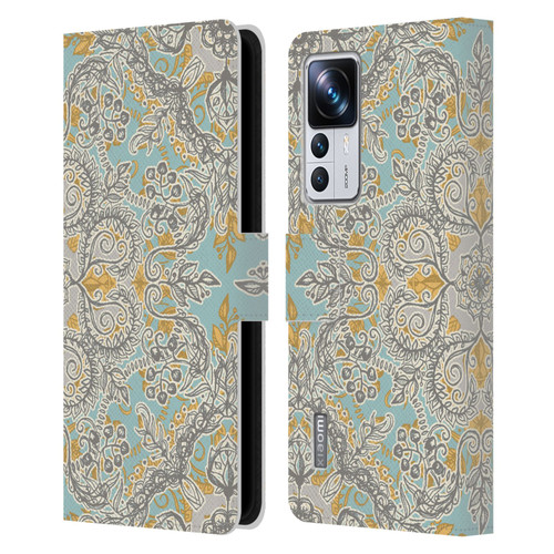 Micklyn Le Feuvre Floral Patterns Grey And Yellow Leather Book Wallet Case Cover For Xiaomi 12T Pro