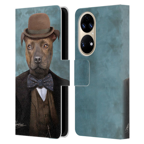 Anthony Christou Art Sir Edmund Bulldog Leather Book Wallet Case Cover For Huawei P50