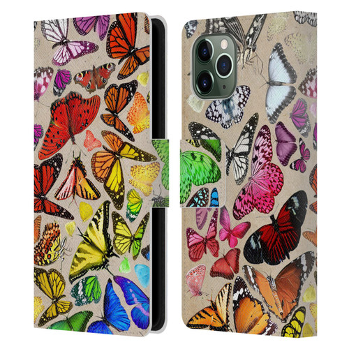 Anthony Christou Art Rainbow Butterflies Leather Book Wallet Case Cover For Apple iPhone 11 Pro