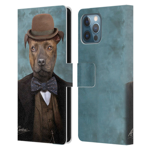 Anthony Christou Art Sir Edmund Bulldog Leather Book Wallet Case Cover For Apple iPhone 12 Pro Max