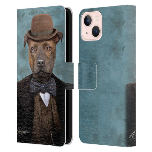 Anthony Christou Art Sir Edmund Bulldog Leather Book Wallet Case Cover For Apple iPhone 13