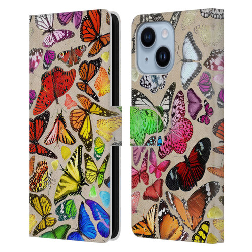 Anthony Christou Art Rainbow Butterflies Leather Book Wallet Case Cover For Apple iPhone 14 Plus