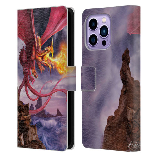 Anthony Christou Art Fire Dragon Leather Book Wallet Case Cover For Apple iPhone 14 Pro Max