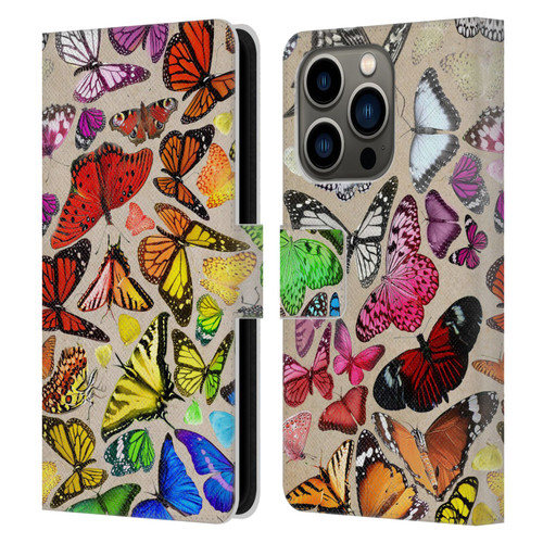 Anthony Christou Art Rainbow Butterflies Leather Book Wallet Case Cover For Apple iPhone 14 Pro