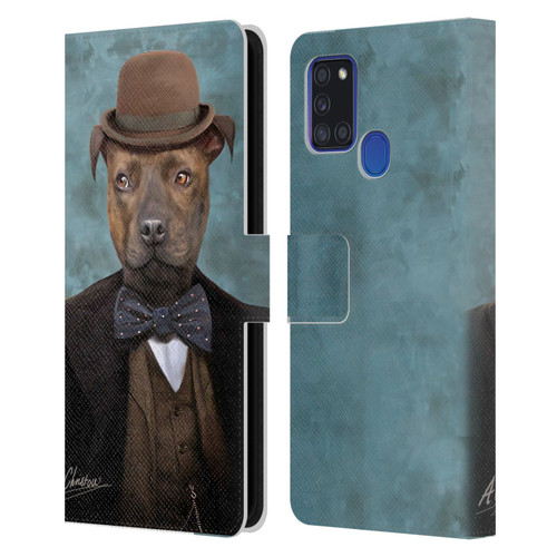 Anthony Christou Art Sir Edmund Bulldog Leather Book Wallet Case Cover For Samsung Galaxy A21s (2020)