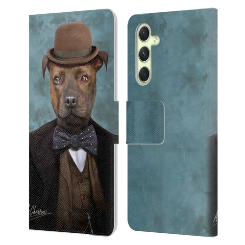 Anthony Christou Art Sir Edmund Bulldog Leather Book Wallet Case Cover For Samsung Galaxy A54 5G