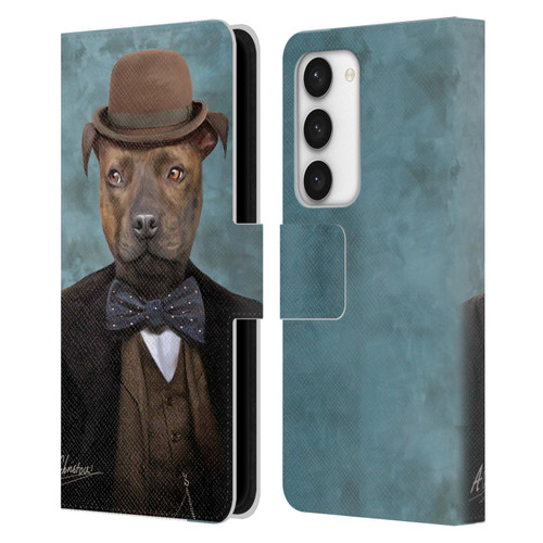 Anthony Christou Art Sir Edmund Bulldog Leather Book Wallet Case Cover For Samsung Galaxy S23 5G