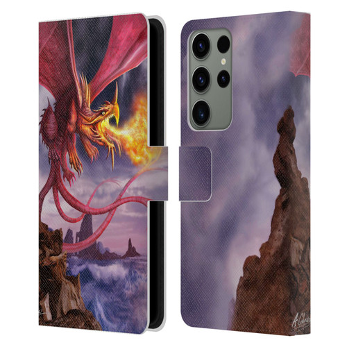 Anthony Christou Art Fire Dragon Leather Book Wallet Case Cover For Samsung Galaxy S23 Ultra 5G