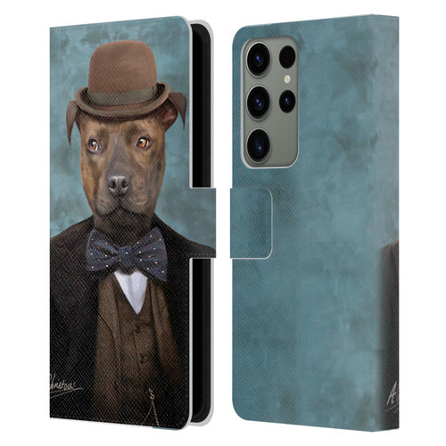 Anthony Christou Art Sir Edmund Bulldog Leather Book Wallet Case Cover For Samsung Galaxy S23 Ultra 5G