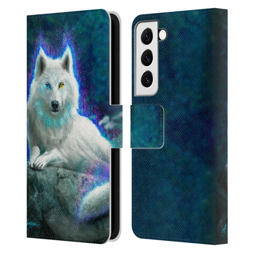 Anthony Christou Fantasy Art White Wolf Leather Book Wallet Case Cover For Samsung Galaxy S22 5G