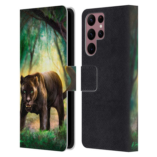 Anthony Christou Fantasy Art Black Panther Leather Book Wallet Case Cover For Samsung Galaxy S22 Ultra 5G
