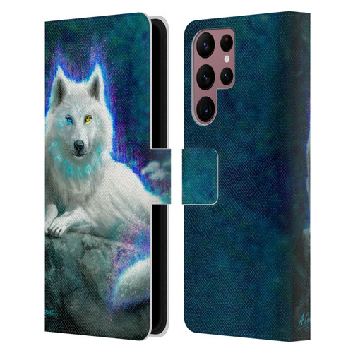 Anthony Christou Fantasy Art White Wolf Leather Book Wallet Case Cover For Samsung Galaxy S22 Ultra 5G
