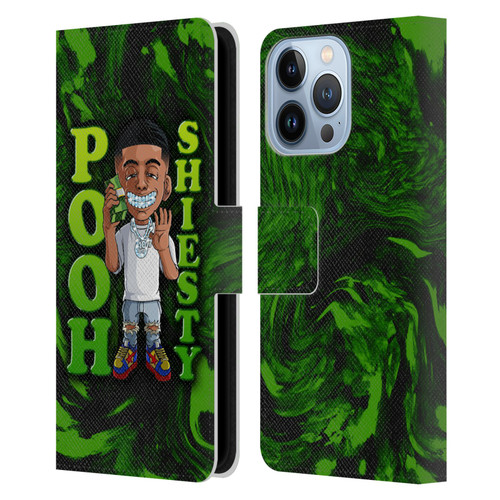Pooh Shiesty Graphics Green Leather Book Wallet Case Cover For Apple iPhone 13 Pro