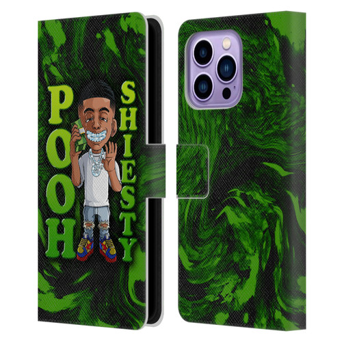 Pooh Shiesty Graphics Green Leather Book Wallet Case Cover For Apple iPhone 14 Pro Max