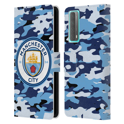 Manchester City Man City FC Badge Camou Blue Moon Leather Book Wallet Case Cover For Huawei P Smart (2021)