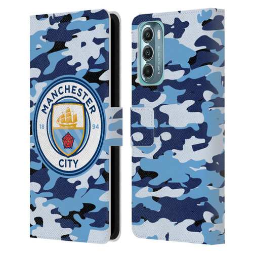 Manchester City Man City FC Badge Camou Blue Moon Leather Book Wallet Case Cover For Motorola Moto G Stylus 5G (2022)