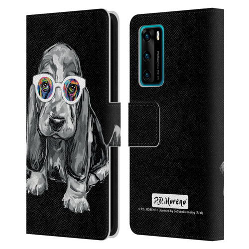 P.D. Moreno Black And White Dogs Basset Hound Leather Book Wallet Case Cover For Huawei P40 5G
