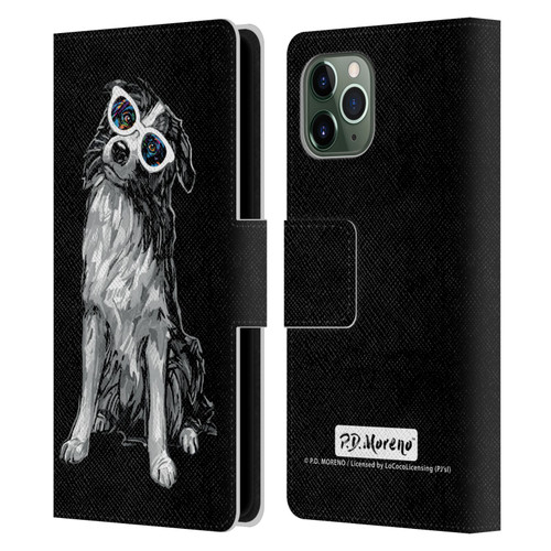P.D. Moreno Black And White Dogs Border Collie Leather Book Wallet Case Cover For Apple iPhone 11 Pro