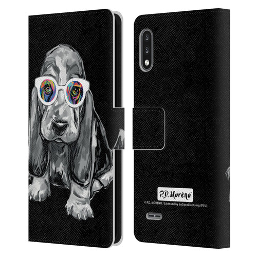 P.D. Moreno Black And White Dogs Basset Hound Leather Book Wallet Case Cover For LG K22