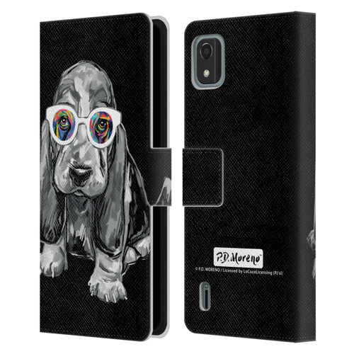 P.D. Moreno Black And White Dogs Basset Hound Leather Book Wallet Case Cover For Nokia C2 2nd Edition