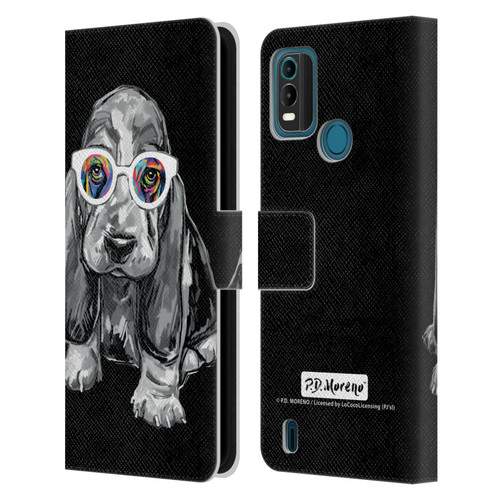 P.D. Moreno Black And White Dogs Basset Hound Leather Book Wallet Case Cover For Nokia G11 Plus