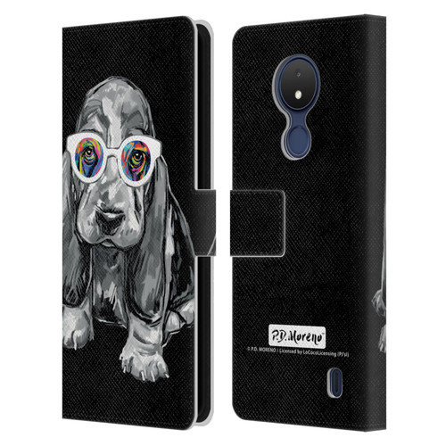 P.D. Moreno Black And White Dogs Basset Hound Leather Book Wallet Case Cover For Nokia C21