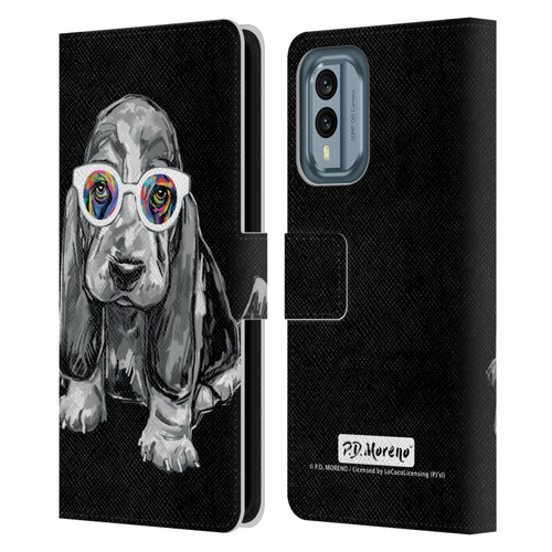 P.D. Moreno Black And White Dogs Basset Hound Leather Book Wallet Case Cover For Nokia X30
