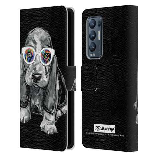 P.D. Moreno Black And White Dogs Basset Hound Leather Book Wallet Case Cover For OPPO Find X3 Neo / Reno5 Pro+ 5G