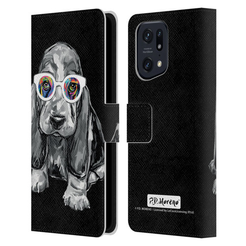 P.D. Moreno Black And White Dogs Basset Hound Leather Book Wallet Case Cover For OPPO Find X5 Pro