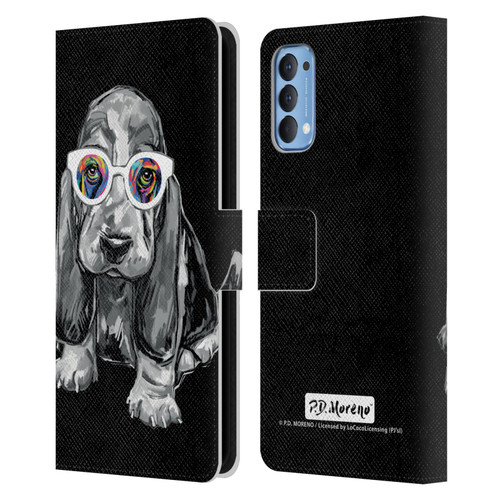 P.D. Moreno Black And White Dogs Basset Hound Leather Book Wallet Case Cover For OPPO Reno 4 5G