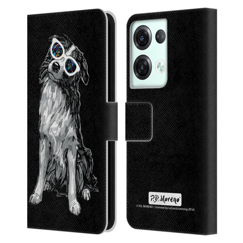 P.D. Moreno Black And White Dogs Border Collie Leather Book Wallet Case Cover For OPPO Reno8 Pro