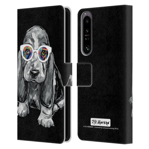 P.D. Moreno Black And White Dogs Basset Hound Leather Book Wallet Case Cover For Sony Xperia 1 IV