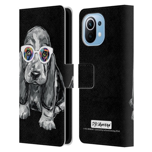 P.D. Moreno Black And White Dogs Basset Hound Leather Book Wallet Case Cover For Xiaomi Mi 11