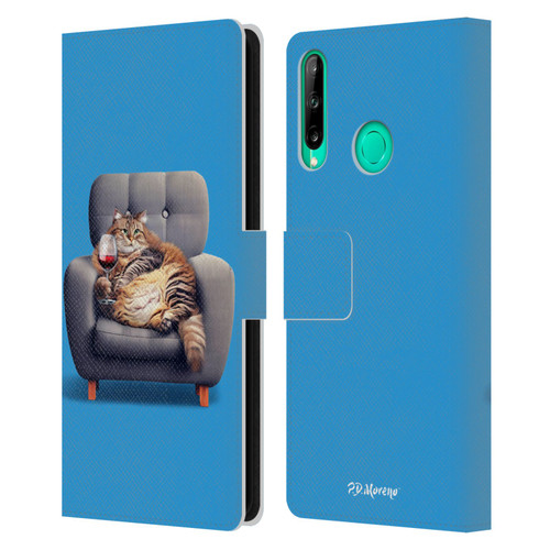 P.D. Moreno Furry Fun Artwork Fat Cat Armchair Leather Book Wallet Case Cover For Huawei P40 lite E