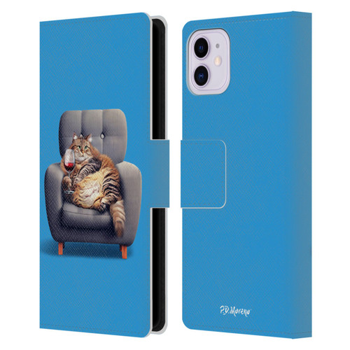 P.D. Moreno Furry Fun Artwork Fat Cat Armchair Leather Book Wallet Case Cover For Apple iPhone 11