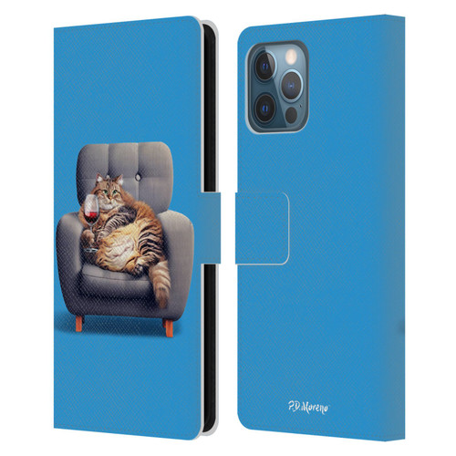 P.D. Moreno Furry Fun Artwork Fat Cat Armchair Leather Book Wallet Case Cover For Apple iPhone 12 Pro Max