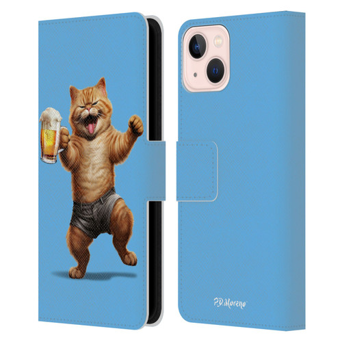 P.D. Moreno Furry Fun Artwork Cat Beer Leather Book Wallet Case Cover For Apple iPhone 13