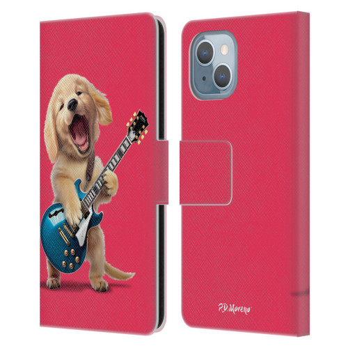P.D. Moreno Furry Fun Artwork Golden Retriever Playing Guitar Leather Book Wallet Case Cover For Apple iPhone 14