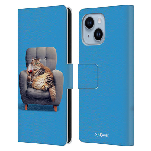 P.D. Moreno Furry Fun Artwork Fat Cat Armchair Leather Book Wallet Case Cover For Apple iPhone 14 Plus