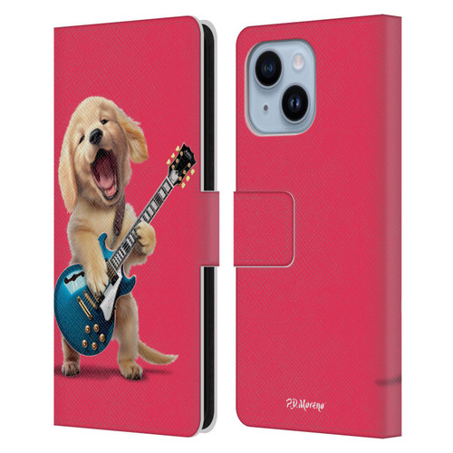 P.D. Moreno Furry Fun Artwork Golden Retriever Playing Guitar Leather Book Wallet Case Cover For Apple iPhone 14 Plus