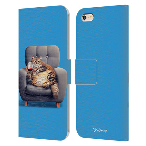 P.D. Moreno Furry Fun Artwork Fat Cat Armchair Leather Book Wallet Case Cover For Apple iPhone 6 Plus / iPhone 6s Plus
