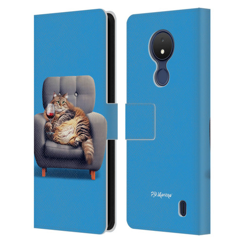 P.D. Moreno Furry Fun Artwork Fat Cat Armchair Leather Book Wallet Case Cover For Nokia C21