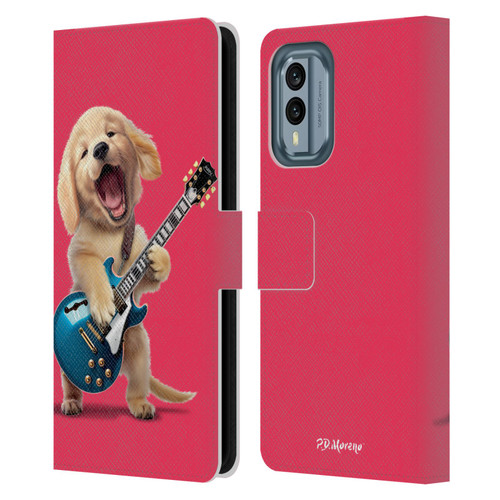 P.D. Moreno Furry Fun Artwork Golden Retriever Playing Guitar Leather Book Wallet Case Cover For Nokia X30